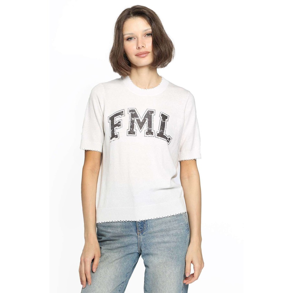 MINNIE ROSE Cotton Cashmere FML‎ Graphic Tee White XS